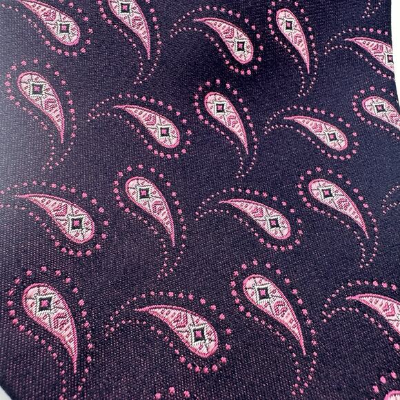 Hugo Boss Paisley Silk Tie Made in Italy 60” x 3.5” Navy/Pink - Picture 2 of 4